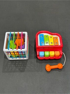 Toys R Us Baby Musical Piano Xylophone & Sensory Shape Sorter Toy Lot